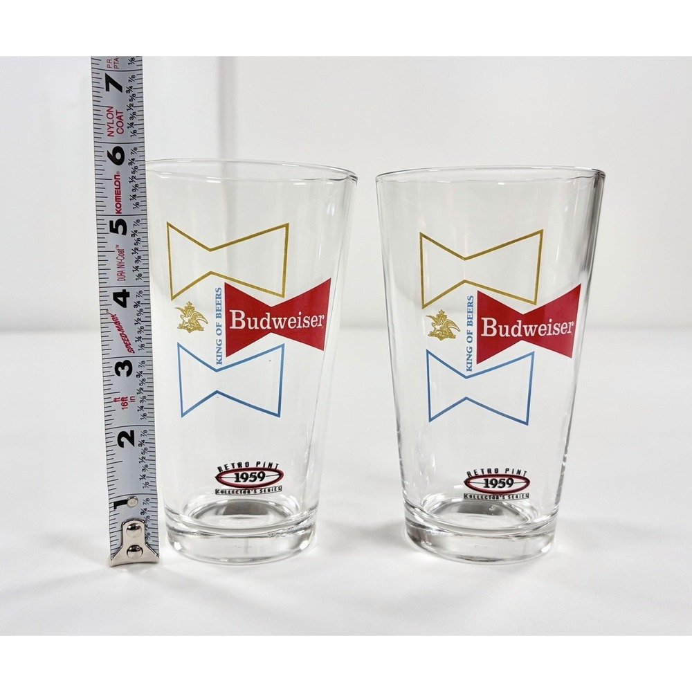 2 Vintage Budweiser 1959 Retro Pint Glasses Collector's Series Bowtie Logo 16oz - Picture 7 of 8